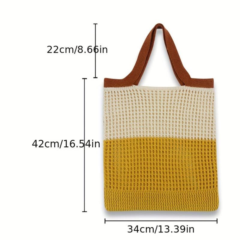 Colorblock Crochet Handbag Lightweight Versatile Shopping Bag