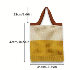 Colorblock Crochet Handbag Lightweight Versatile Shopping Bag
