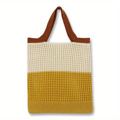 Colorblock Crochet Handbag Lightweight Versatile Shopping Bag