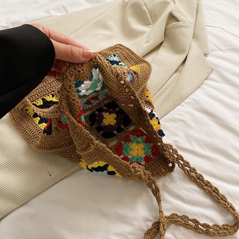 Retro Knitted Flower Boho Bag Large Capacity Crochet Handbag