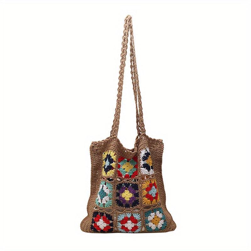 Retro Knitted Flower Boho Bag Large Capacity Crochet Handbag