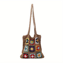 Retro Knitted Flower Boho Bag Large Capacity Crochet Handbag