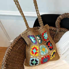 Retro Knitted Flower Boho Bag Large Capacity Crochet Handbag