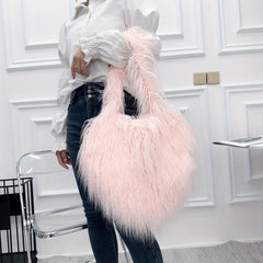 Love Hearts Faux Fur Shoulder Bag Y2K Handbag