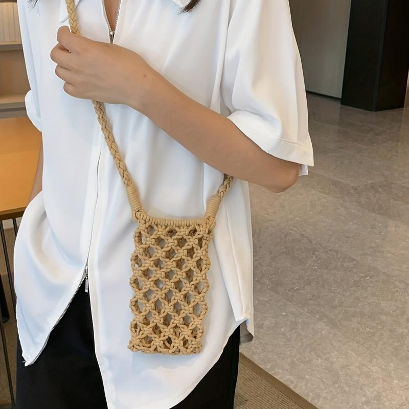 Straw Woven Cell Phone Crossbody Bag Summer Beach Bag