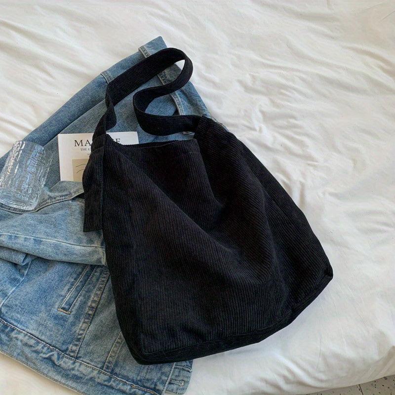 Large Capacity Corduroy Shoulder Bag Casual Hobo Bag For Travel School Shopping