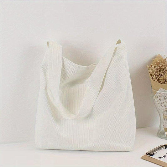 Large Capacity Corduroy Shoulder Bag Casual Hobo Bag For Travel School Shopping