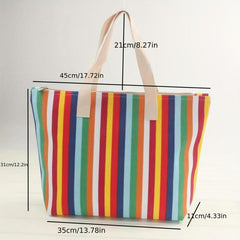 Rainbow Striped Canvas Tote Bag Lightweight Shoulder Bag