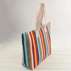 Rainbow Striped Canvas Tote Bag Lightweight Shoulder Bag