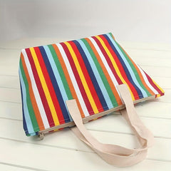 Rainbow Striped Canvas Tote Bag Lightweight Shoulder Bag