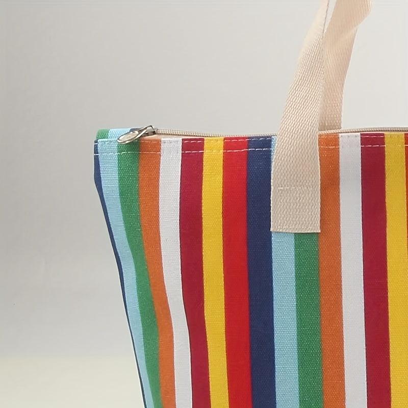 Rainbow Striped Canvas Tote Bag Lightweight Shoulder Bag