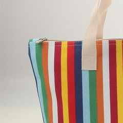Rainbow Striped Canvas Tote Bag Lightweight Shoulder Bag