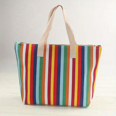 Rainbow Striped Canvas Tote Bag Lightweight Shoulder Bag