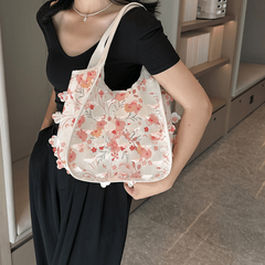 Fairy Floral Decor Hobo Bag PU Shoulder Bag Women's Sweet Handbag