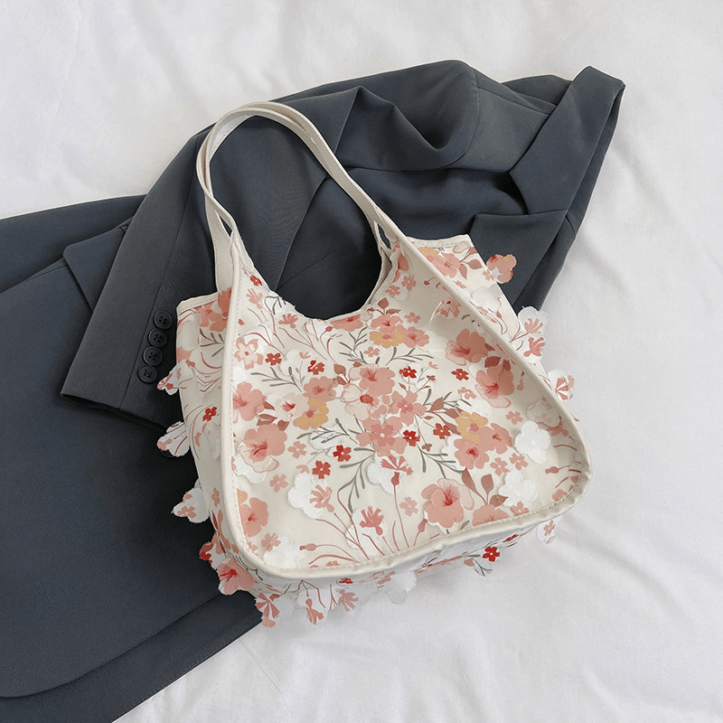 Fairy Floral Decor Hobo Bag PU Shoulder Bag Women's Sweet Handbag