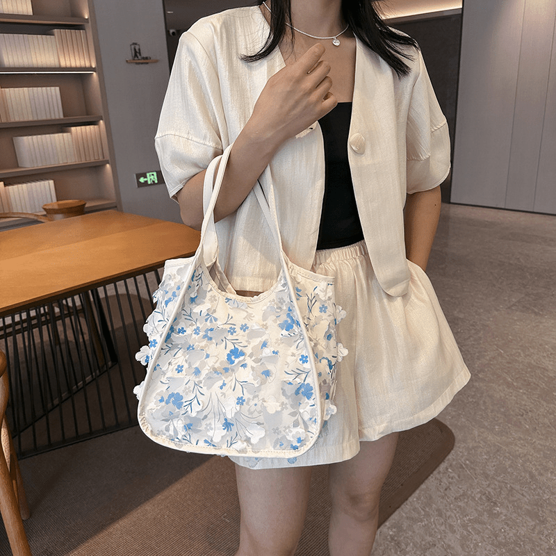 Fairy Floral Decor Hobo Bag PU Shoulder Bag Women's Sweet Handbag