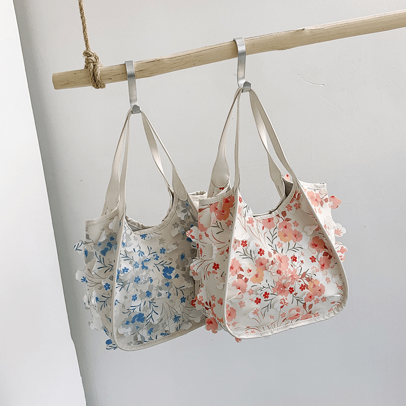 Fairy Floral Decor Hobo Bag PU Shoulder Bag Women's Sweet Handbag