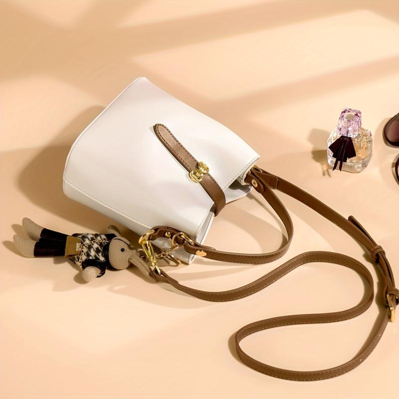 Colorblock Bucket Bag Shoulder Bag Women's Button Bag