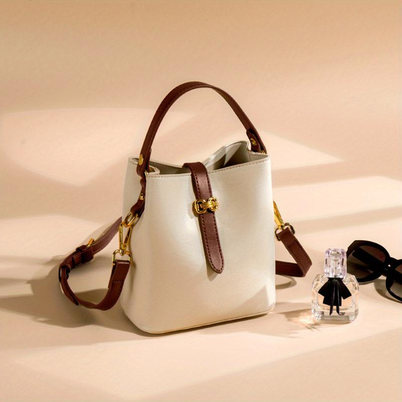 Colorblock Bucket Bag Shoulder Bag Women's Button Bag