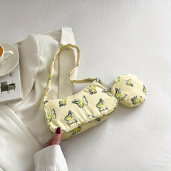 Butterfly Pattern Shoulder Bag with Mini Purse