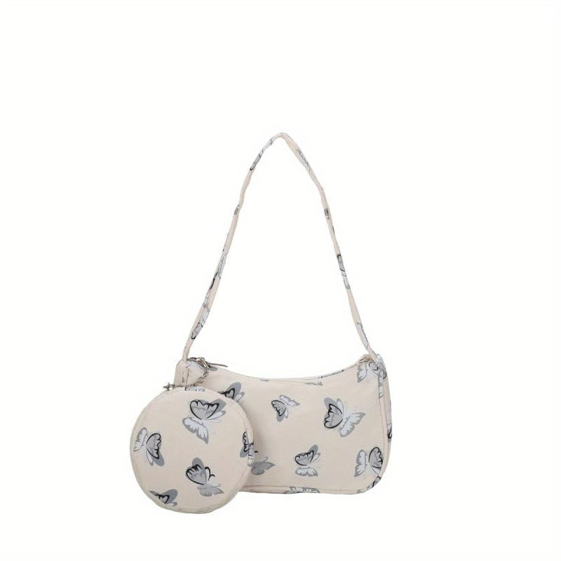 Butterfly Pattern Shoulder Bag with Mini Purse