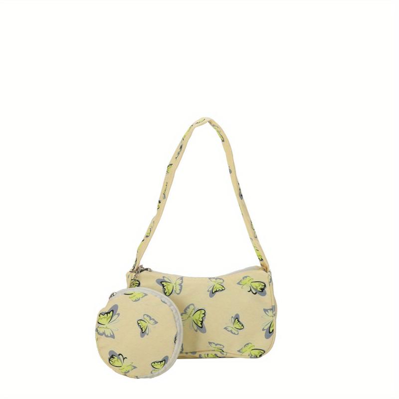 Butterfly Pattern Shoulder Bag with Mini Purse