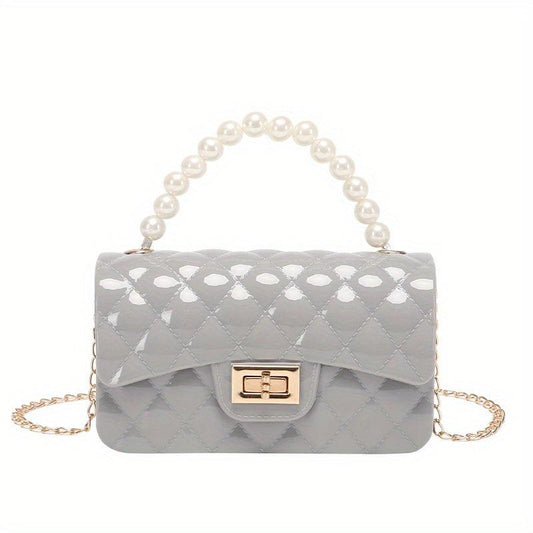 Argyle Jelly Handbag Mini Crossbody Bag with Faux Pearl Handle