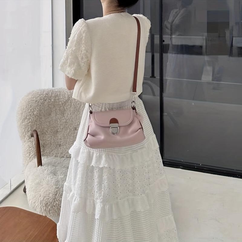 Small Pleated Crossbody Bag PU Leather Classic Shoulder Bag