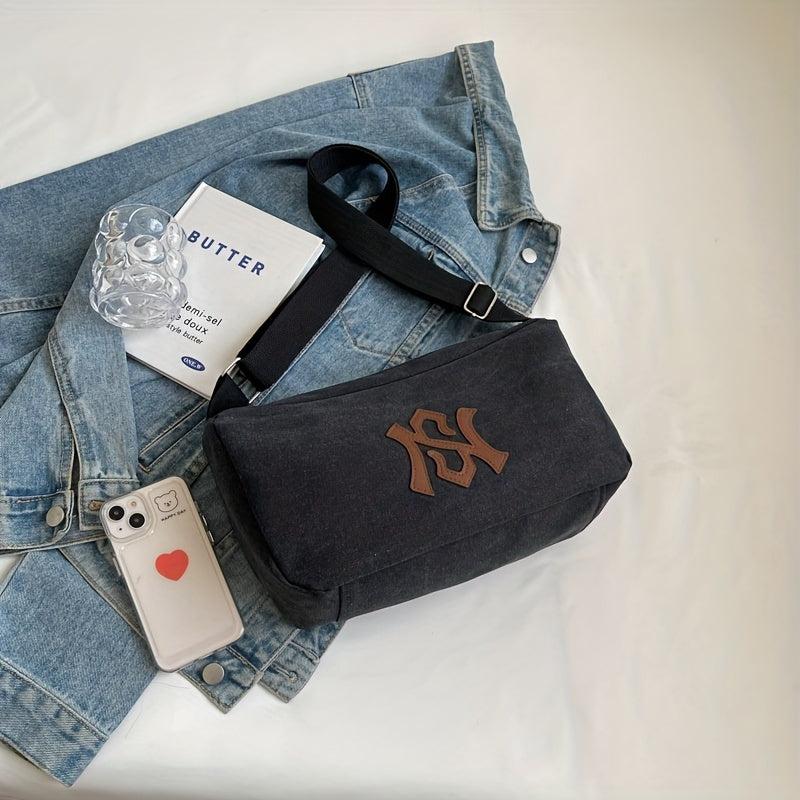 Letter Patch Crossbody Bag Large Capacity Shoulder Bag