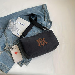 Letter Patch Crossbody Bag Large Capacity Shoulder Bag
