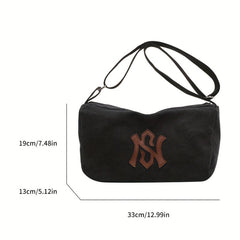Letter Patch Crossbody Bag Large Capacity Shoulder Bag