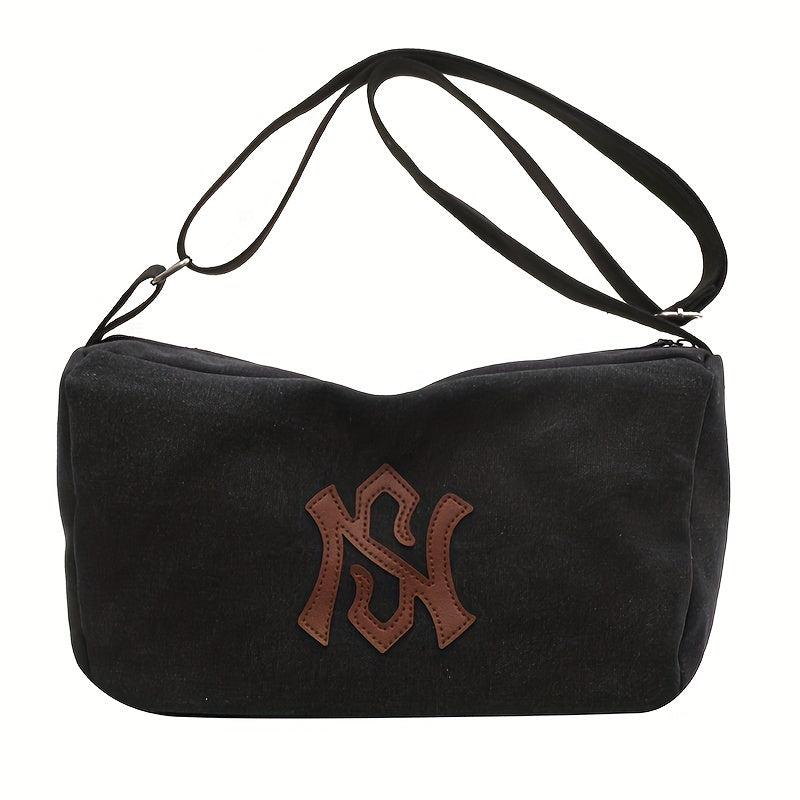 Letter Patch Crossbody Bag Large Capacity Shoulder Bag