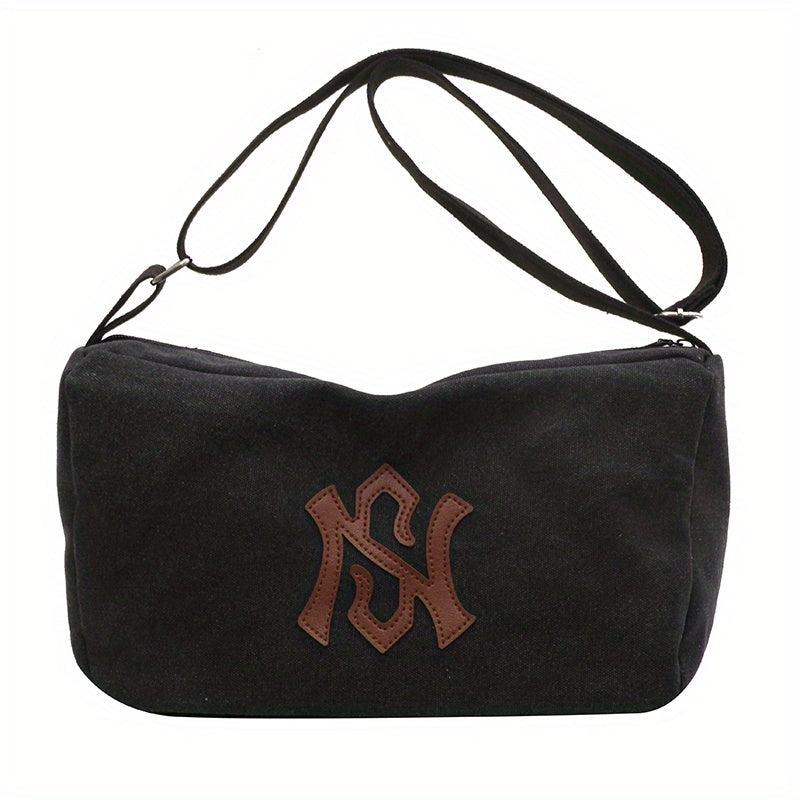 Letter Patch Crossbody Bag Large Capacity Shoulder Bag