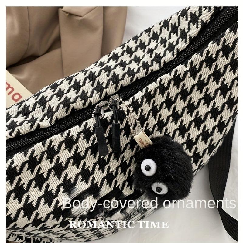 Houndstooth Crossbody Bag Lightweight Messenger Casual Shoulder Bag