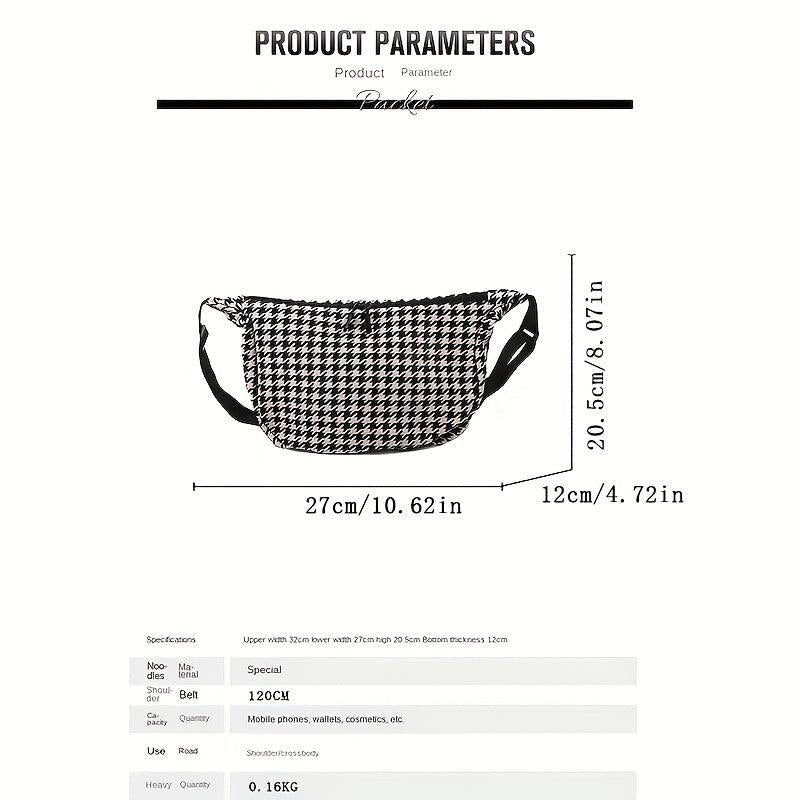 Houndstooth Crossbody Bag Lightweight Messenger Casual Shoulder Bag