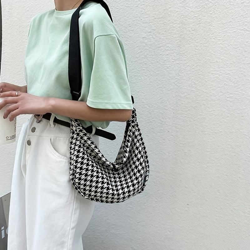 Houndstooth Crossbody Bag Lightweight Messenger Casual Shoulder Bag