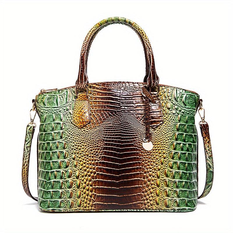 Vintage Crocodile Pattern Leather Shoulder Bag