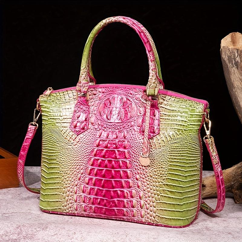 Vintage Crocodile Pattern Leather Shoulder Bag
