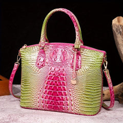 Vintage Crocodile Pattern Leather Shoulder Bag