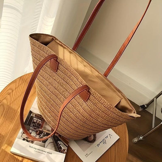 Straw Woven Beach Bag Large Capacity Boho Style Tote Bag