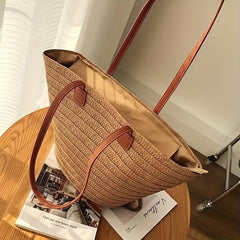 Straw Woven Beach Bag Large Capacity Boho Style Tote Bag