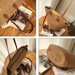Straw Woven Beach Bag Large Capacity Boho Style Tote Bag