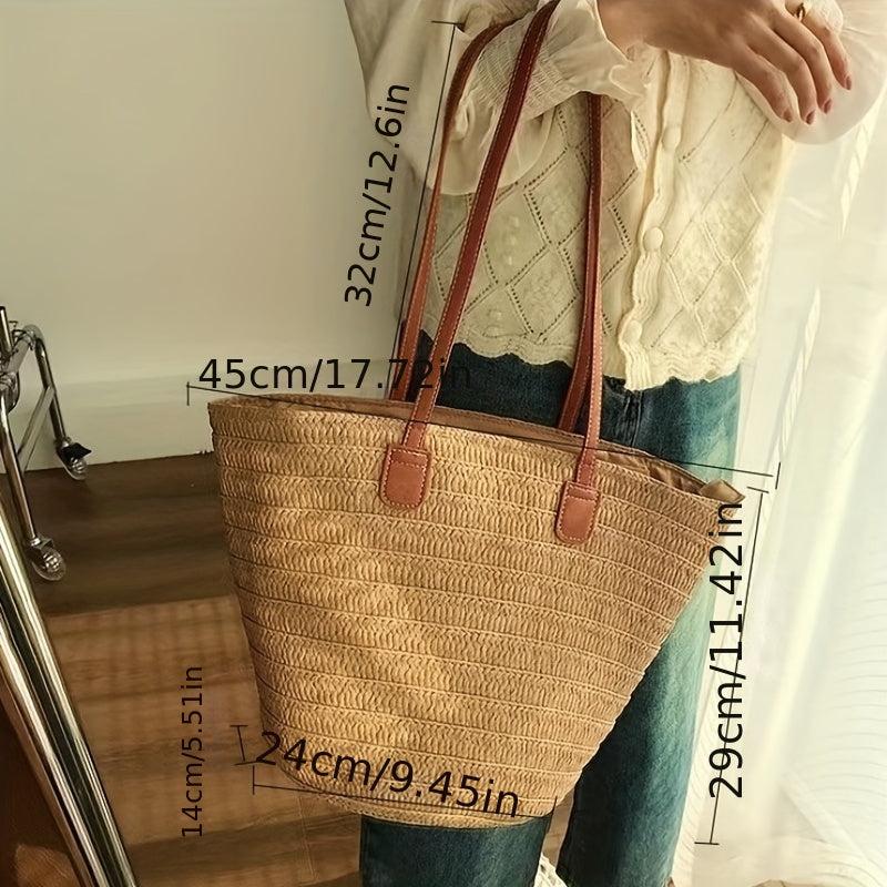 Straw Woven Beach Bag Large Capacity Boho Style Tote Bag