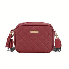 Quilted Square Crossbody Bag Wide Strap Purse Shoulder Bag