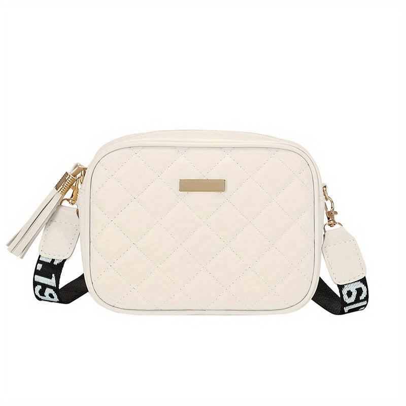 Quilted Square Crossbody Bag Wide Strap Purse Shoulder Bag