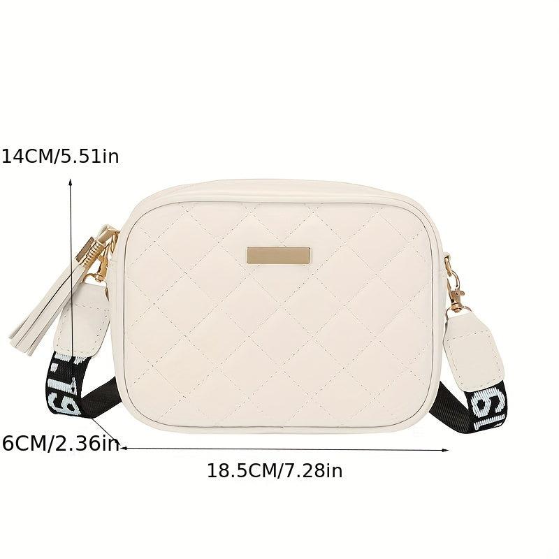 Quilted Square Crossbody Bag Wide Strap Purse Shoulder Bag