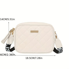 Quilted Square Crossbody Bag Wide Strap Purse Shoulder Bag