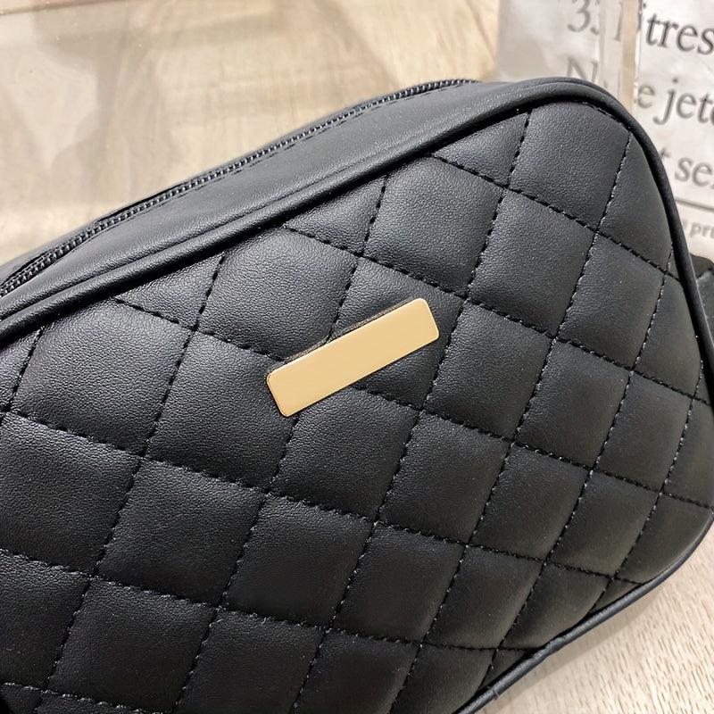 Quilted Square Crossbody Bag Wide Strap Purse Shoulder Bag