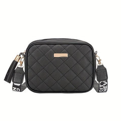 Quilted Square Crossbody Bag Wide Strap Purse Shoulder Bag