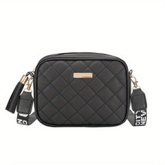 Quilted Square Crossbody Bag Wide Strap Purse Shoulder Bag